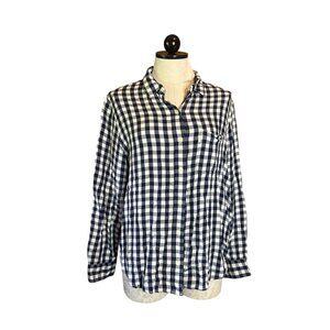 Levis Shirt Womens Sz L Blue & White Flannel‎ Buffalo Plaid Boyfriend Fit